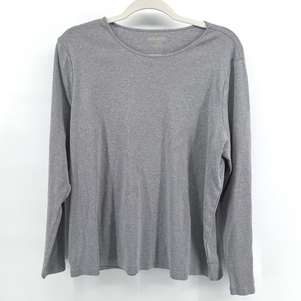 Pendleton T-Shirt Women XL Petite Grey Long Sleeve Cotton Basic Crew Neck Tee